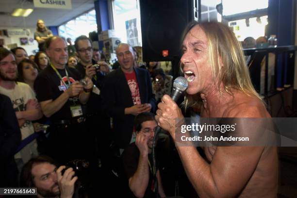American Rock singer Iggy Pop , of the group the Stooges, performs during the South by Southwest music festival, at an in-store event in Waterloo...