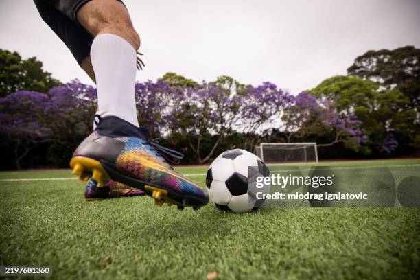 soccer player taking powerful free kick - the championship fotbollsliga bildbanksfoton och bilder