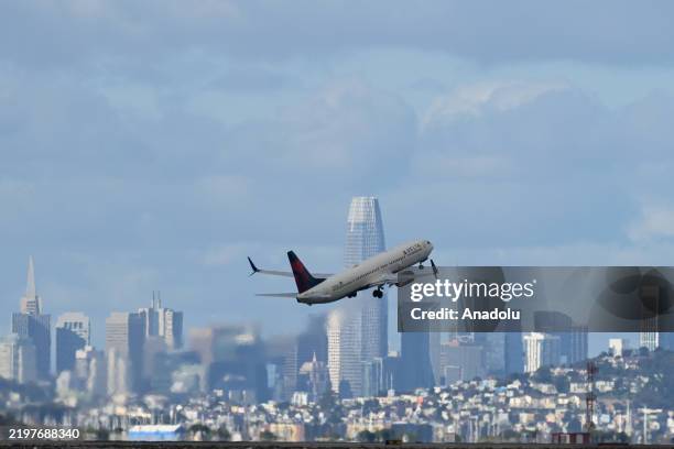 Delta Airlines plane takeoff from San Francisco International Airport in San Francisco, California, United States on February 7, 2025.