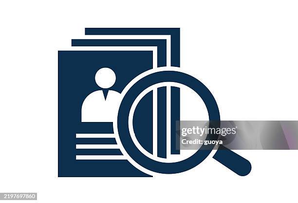 magnifying glass with resume sheet icon, talent search icon. - candidate stock illustrations