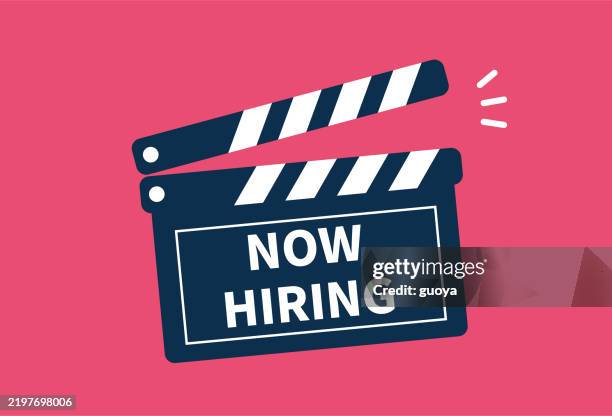 ilustraciones, imágenes clip art, dibujos animados e iconos de stock de icono de anuncio de empleo, icono de claqueta. - claqueta de cine