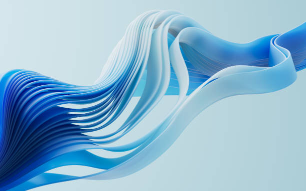 Flowing gradient blue curve ribbons background, 3d rendering.