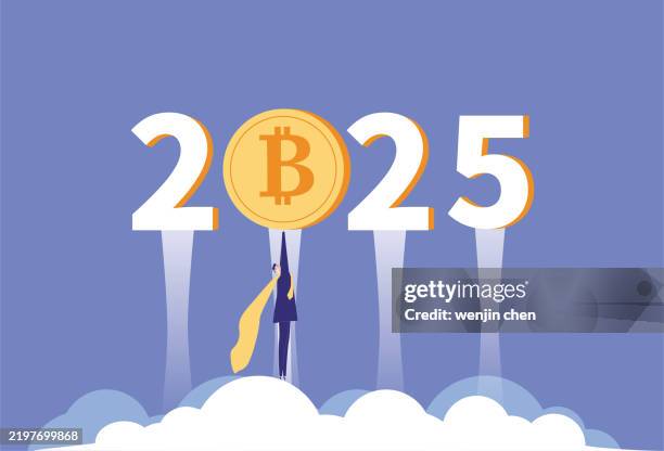 superman, 2025 and bitcoin - just in time stock illustrations