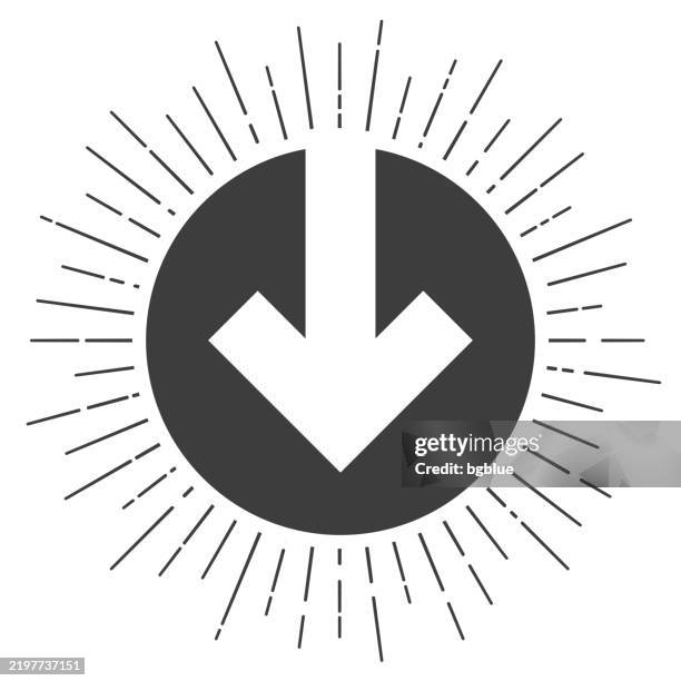 down arrow. icon with sunbursts on white background - pointing down white background stock illustrations