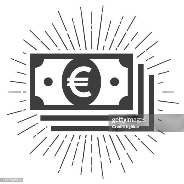 bildbanksillustrationer, clip art samt tecknat material och ikoner med euro banknotes. icon with sunbursts on white background - sedlar