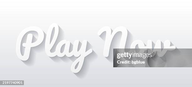 play now - flat design with paper cut effect on blank background - play now logo stock illustrations