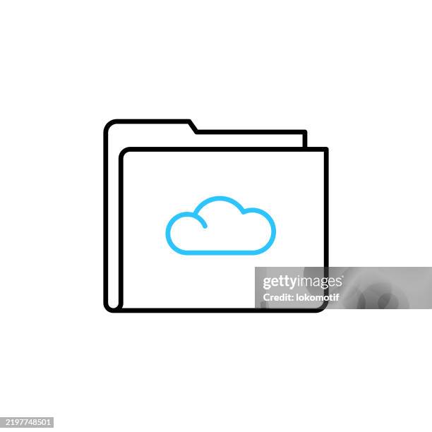 cloud file folder two color line icon with editable stroke. the icon is suitable for web design, mobile apps, ui, ux, and gui design. - computer file vector stock illustrations