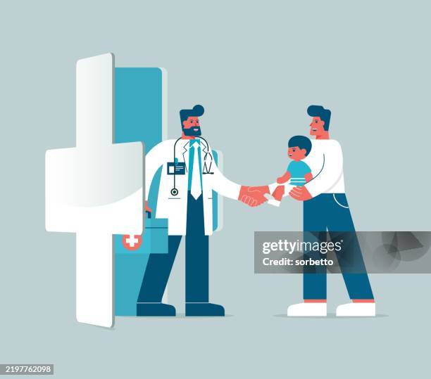 medical exam - father and son - cross section room stock illustrations