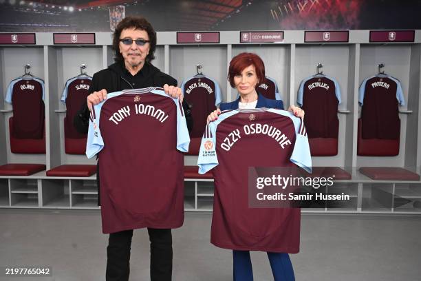Tony Iommi and Sharon Osbourne attend the announcement of Black Sabbath's final show "Back To The Beginning" at Villa Park on February 05, 2025 in...