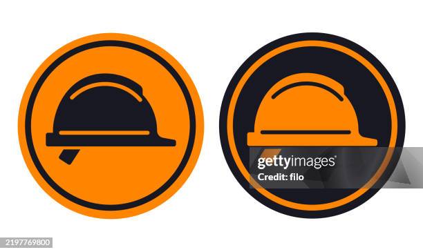 stockillustraties, clipart, cartoons en iconen met hardhat construction helmet caution circle icon symbol design element - vachtpatroon