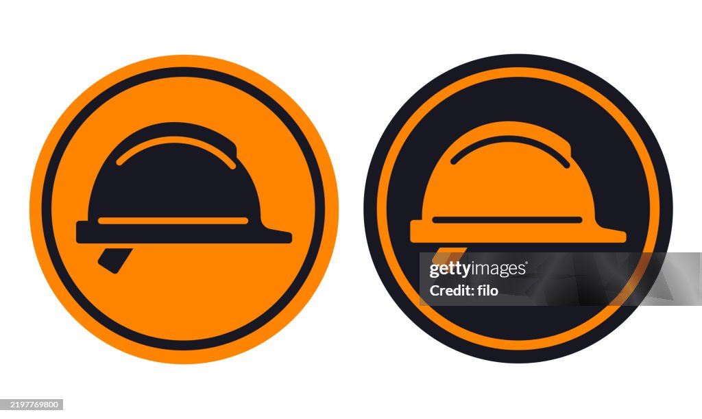 Hardhat Construction Helmet Caution Circle Icon Symbol Design Element