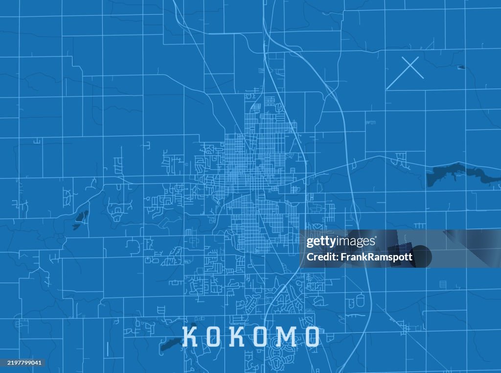 Kokomo IN City Vector Road Map Blue Horizontal