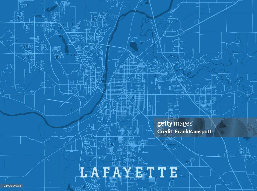 Lafayette IN City Vector Road Map Blue Horizontal