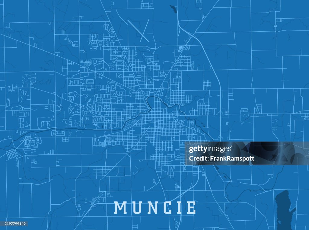 Muncie IN City Vector Road Map Blue Horizontal
