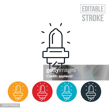 Car Light Bulb Thin Line Icon - Editable Stroke Car Light Bulb Thin Line Icon - Editable Stroke