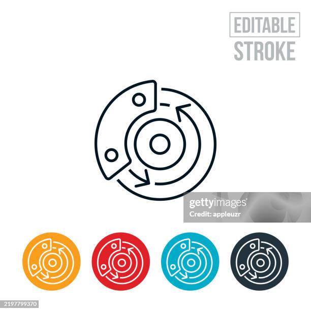 car brakes thin line icon - editable stroke - brake pad stock illustrations