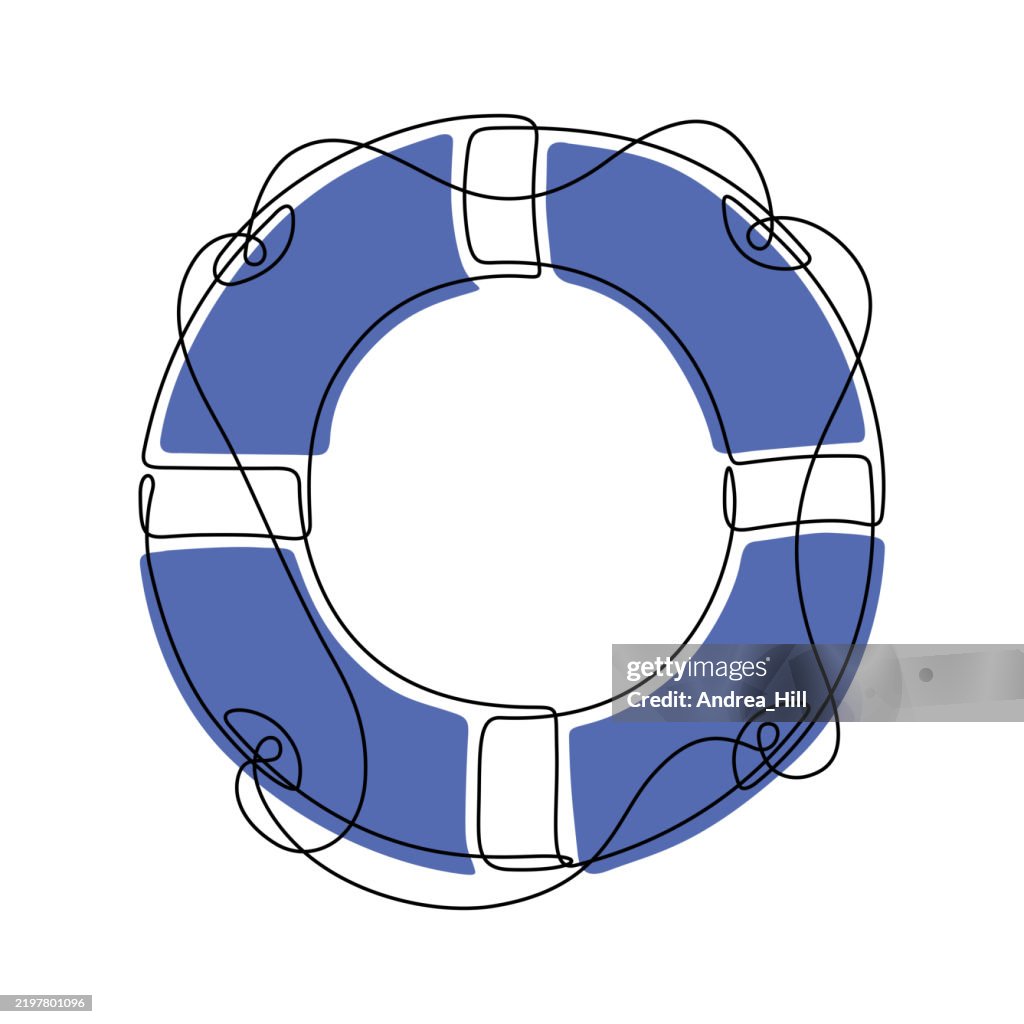 Life Ring, Buoy Continuous Line Drawing with Editable Stroke