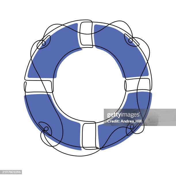 life ring, buoy continuous line drawing with editable stroke - life belt stock illustrations