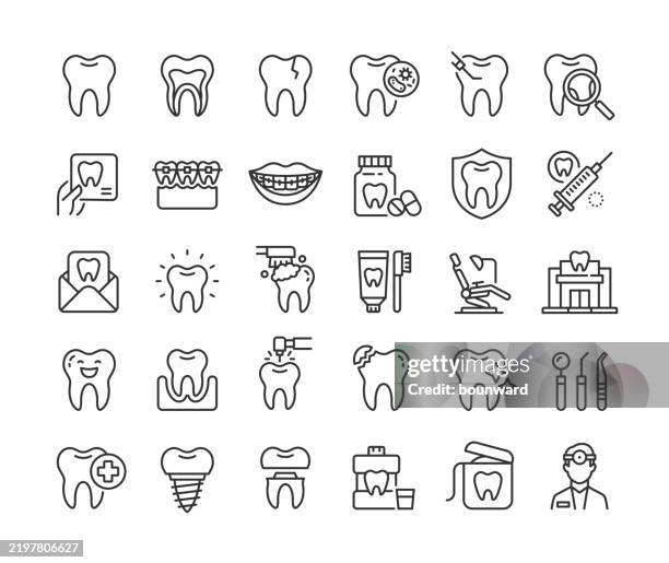 dental line icons. pixel perfect. editable stroke. - black toothpaste stock illustrations