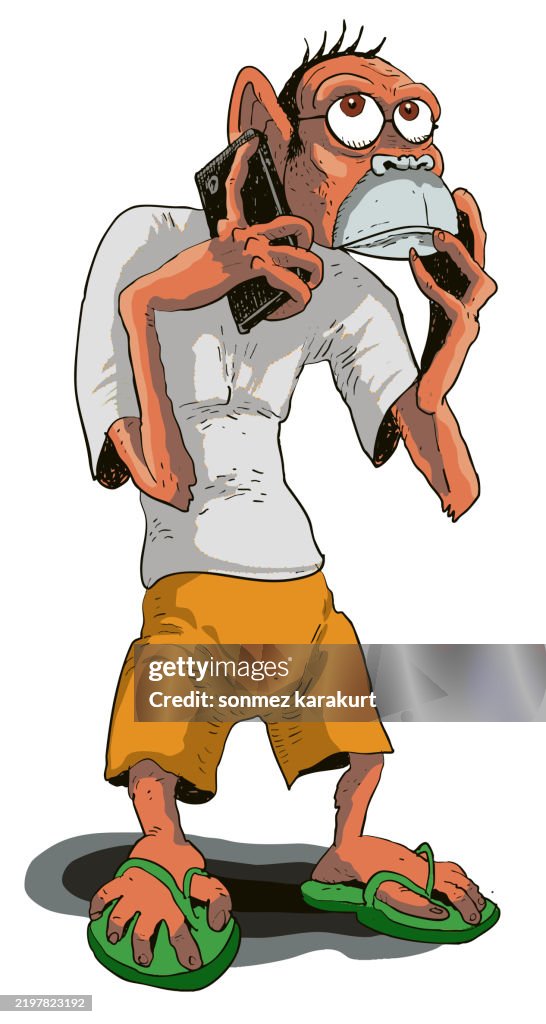 Monkey talking on a mobile phone