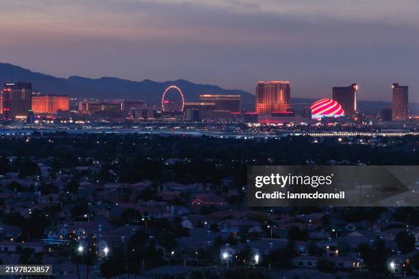 drone view of the las vegas strip from henderson, nv - the strip las vegas bildbanksfoton och bilder