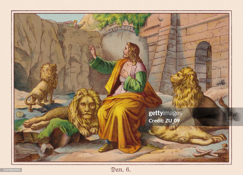 Daniel in the lions' den (Daniel 6), chromolithograph, published ca.1898