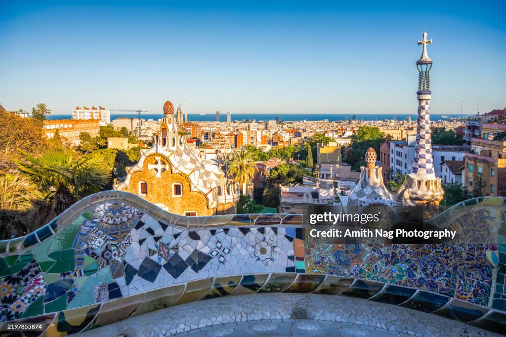 In Gaudi's Park Guell, Barcelona, a UNESCO World Heritage Centre. It features various mosaic-based artworks including a mosaic dragon which has become the symbol of Barcelona.