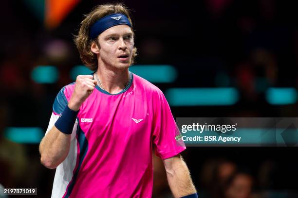 Andrey Rublev of Russia celebrating during Day Five of the ABN AMRO ...
