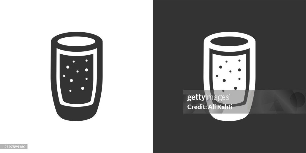 Sparkling drink glyph solid icon. Black and white icon series. Perfect pixel isolated on white and black background