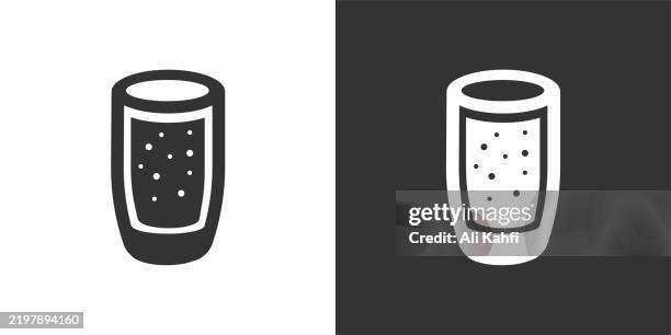 sparkling drink glyph solid icon. black and white icon series. perfect pixel isolated on white and black background - drinking milkshake stock illustrations