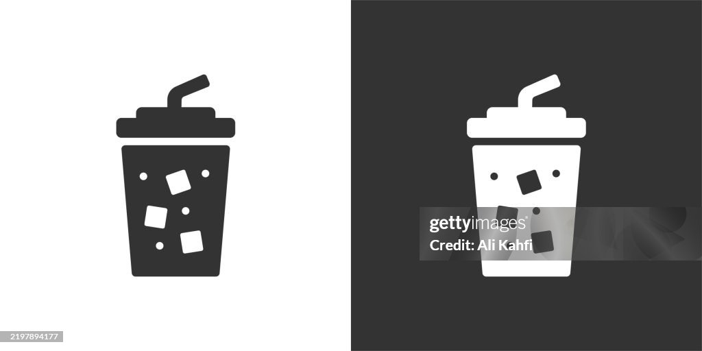 Bubble tea glyph solid icon. Black and white icon series. Perfect pixel isolated on white and black background