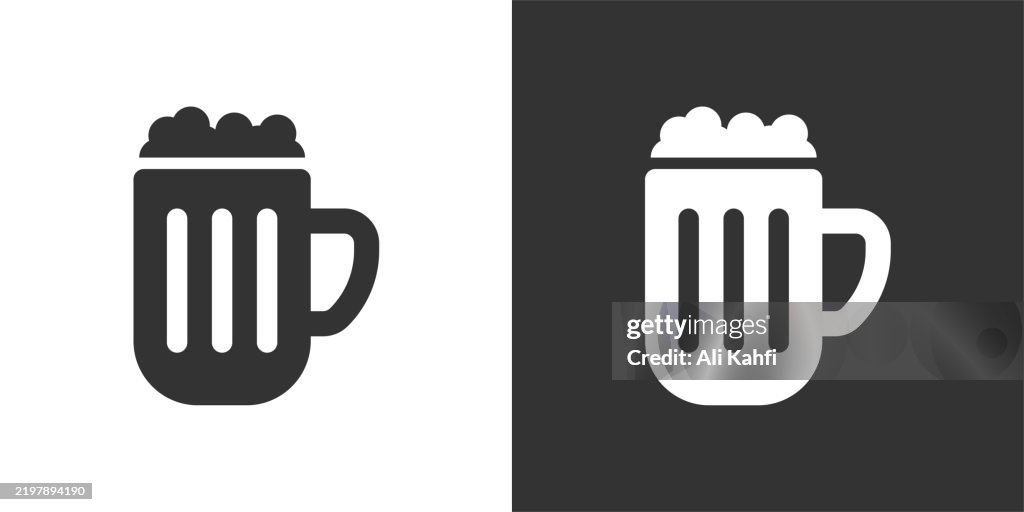Beer glyph solid icon. Black and white icon series. Perfect pixel isolated on white and black background