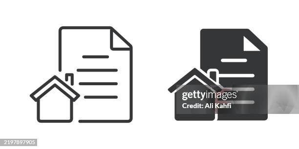 home contract thin line and glyph solid icon. editable stroke and perfect pixel isolated on transparent background - real estate listing stock illustrations