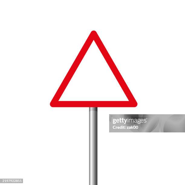 blank triangular warning sign post - empty plate stock illustrations