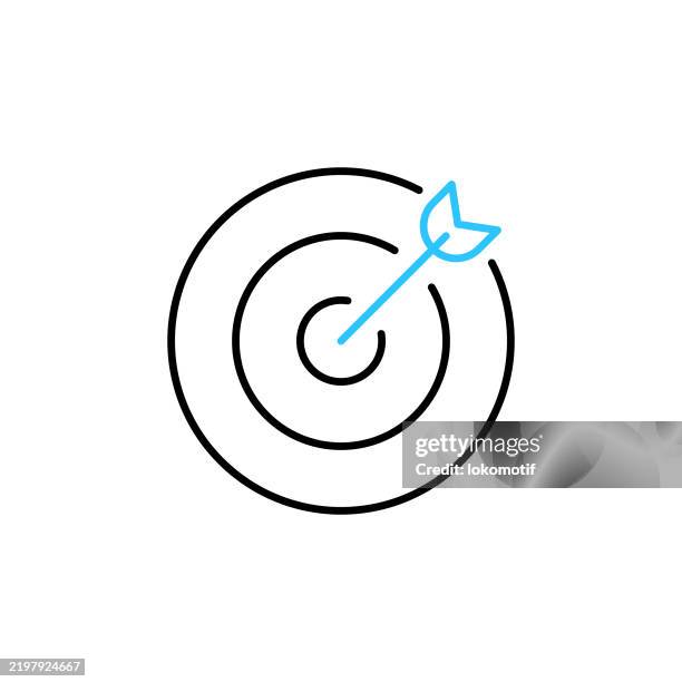 success two color line icon with editable stroke. the icon is suitable for web design, mobile apps, ui, ux, and gui design. - bullseye infographic stock illustrations