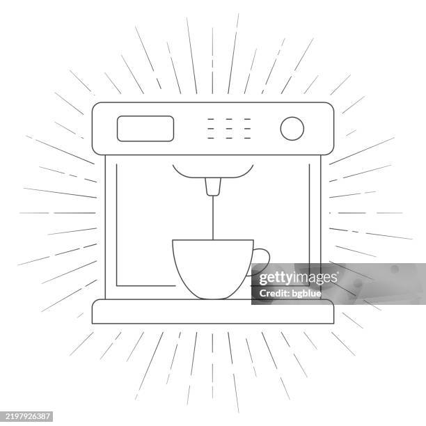 coffee machine. line icon with sunbursts on white background - making espresso stock illustrations