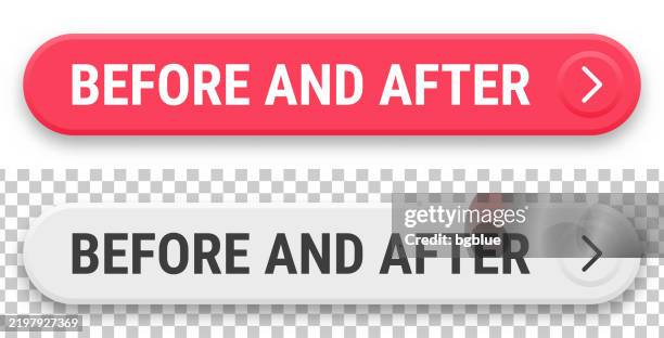 before and after - 3d click web buttons on blank background - shift knob stock illustrations
