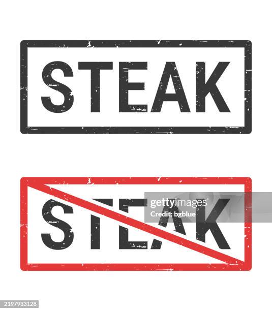 steak - rubber stamps with crossed out stamp on white background - steak tartare stock illustrations