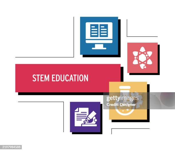 stem education related vector illustration. science, technology, engineering, math, education, learning, school. - robotics student stock illustrations