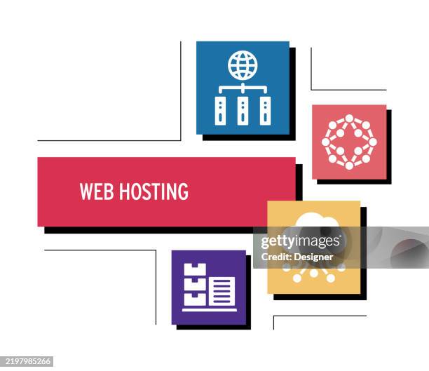 web hosting related vector illustration. database, internet, technology, computer, network, server - supercomputer stock illustrations