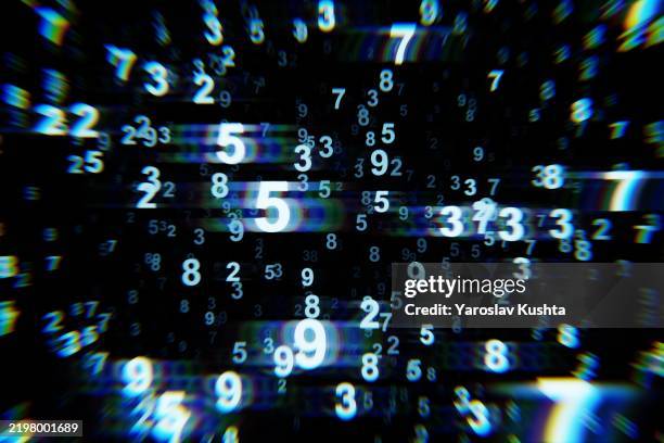 artificial intelligence and machine learning – digital data stream cgi - números imagens e fotografias de stock