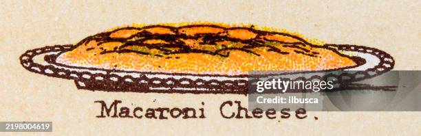 19th century recipes: fruit and dessert, macaroni cheese - mac and cheese drawing stock illustrations