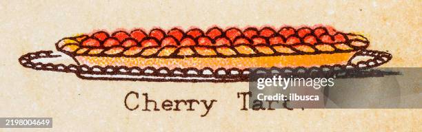 19th century recipes: fruit and dessert, cherry tart - cherry pie stock illustrations