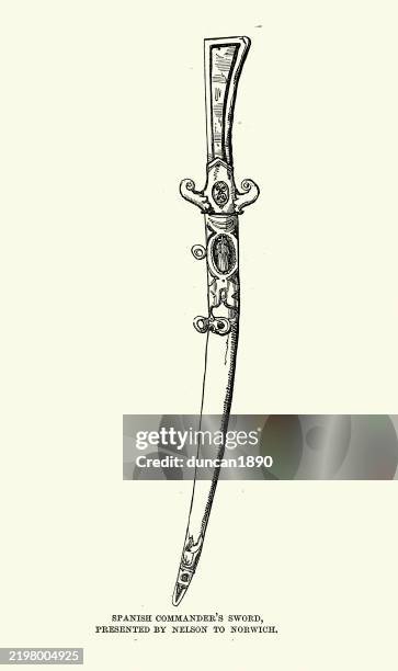 spanish commander's sword, presented by nelson to norwich, vintage illustration - dagger stock illustrations