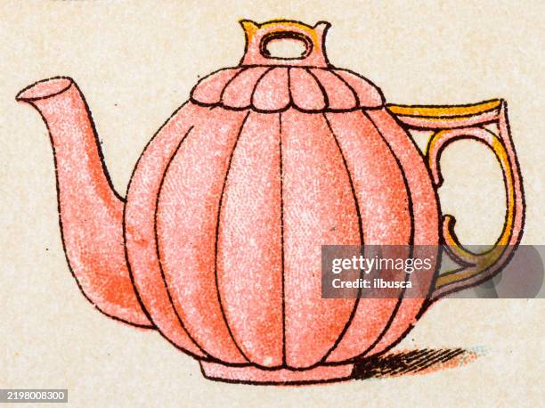 ilustraciones, imágenes clip art, dibujos animados e iconos de stock de desayuno del siglo xix y té de porcelana: tetera - 1890 1899
