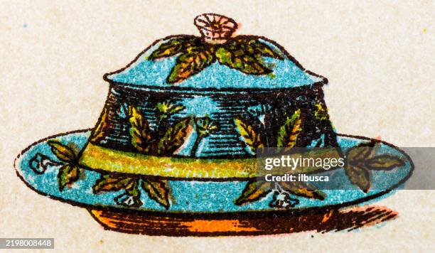 ilustraciones, imágenes clip art, dibujos animados e iconos de stock de porcelana para el desayuno y el té del siglo xix: cajas y bandejas - 1890 1899