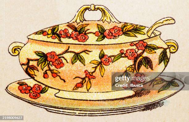 ilustraciones, imágenes clip art, dibujos animados e iconos de stock de cena del siglo xix y postre de porcelana - 1890 1899
