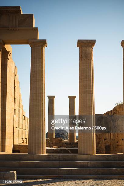 view of old ruins against clear sky - ancient greece stock pictures, royalty-free photos & images
