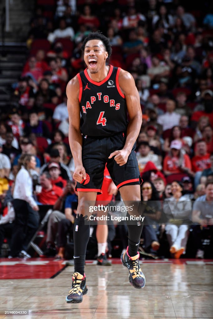 Houston Rockets Toronto Raptors Scottie Barnes of the Toronto Raptors celebrates during the game ...