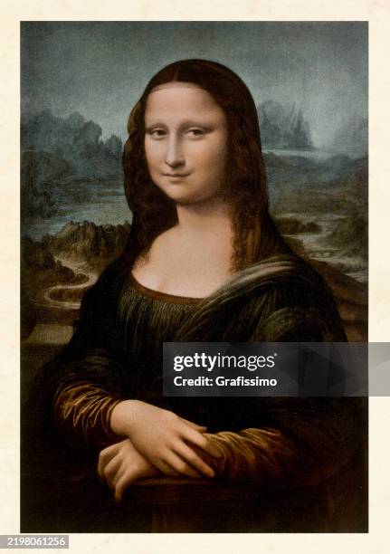 mona lisa oil painting from leonardo da vinci 1896 - mona lisa stock illustrations